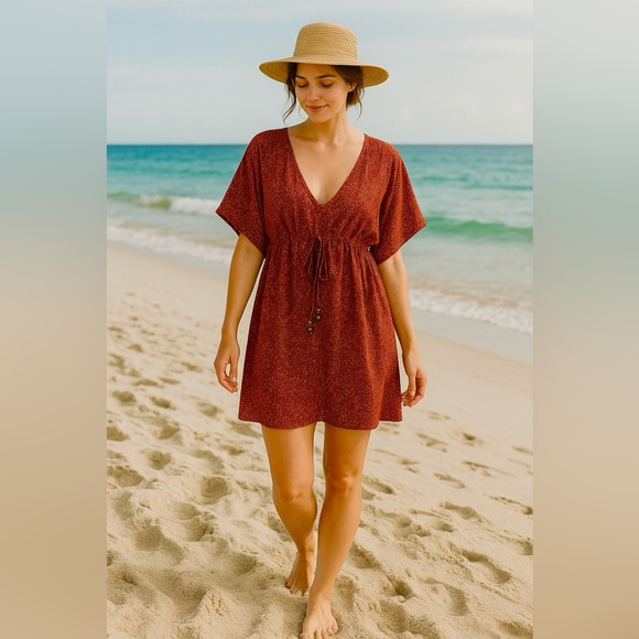 ECHO | Animal Print Red Cotton Caftan Cover-Up - Picture 2 of 12